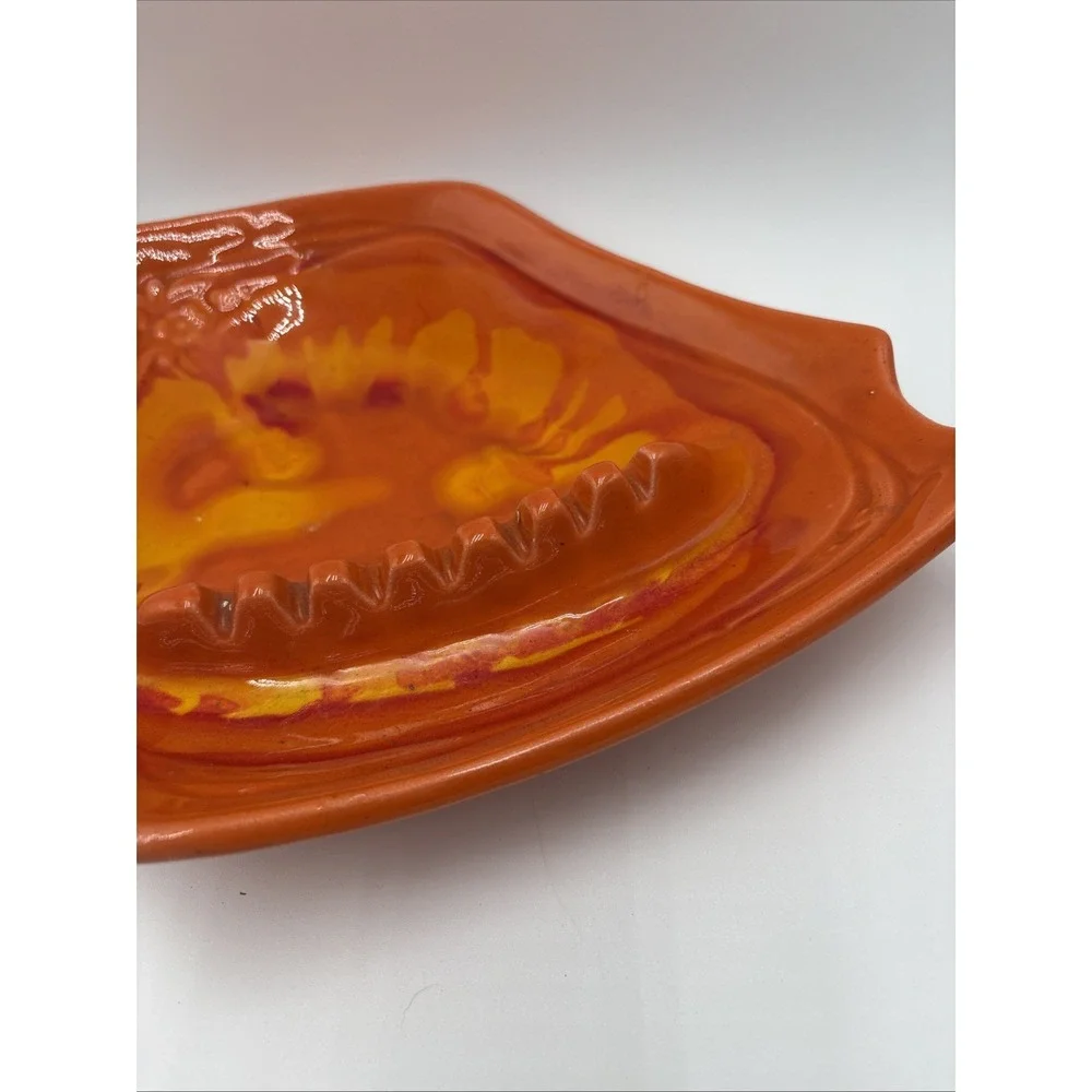 Vtg Retro MCM Ashtray‎ Flame Orange  California Pottery DL 717 USA Abstract